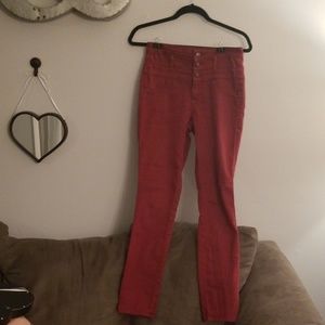 Red high waisted skinny jeans
